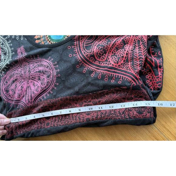 Desigual Womens Dress L Black Floral Mandala Viscose Blend Belted Fit Flare - Picture 10 of 11